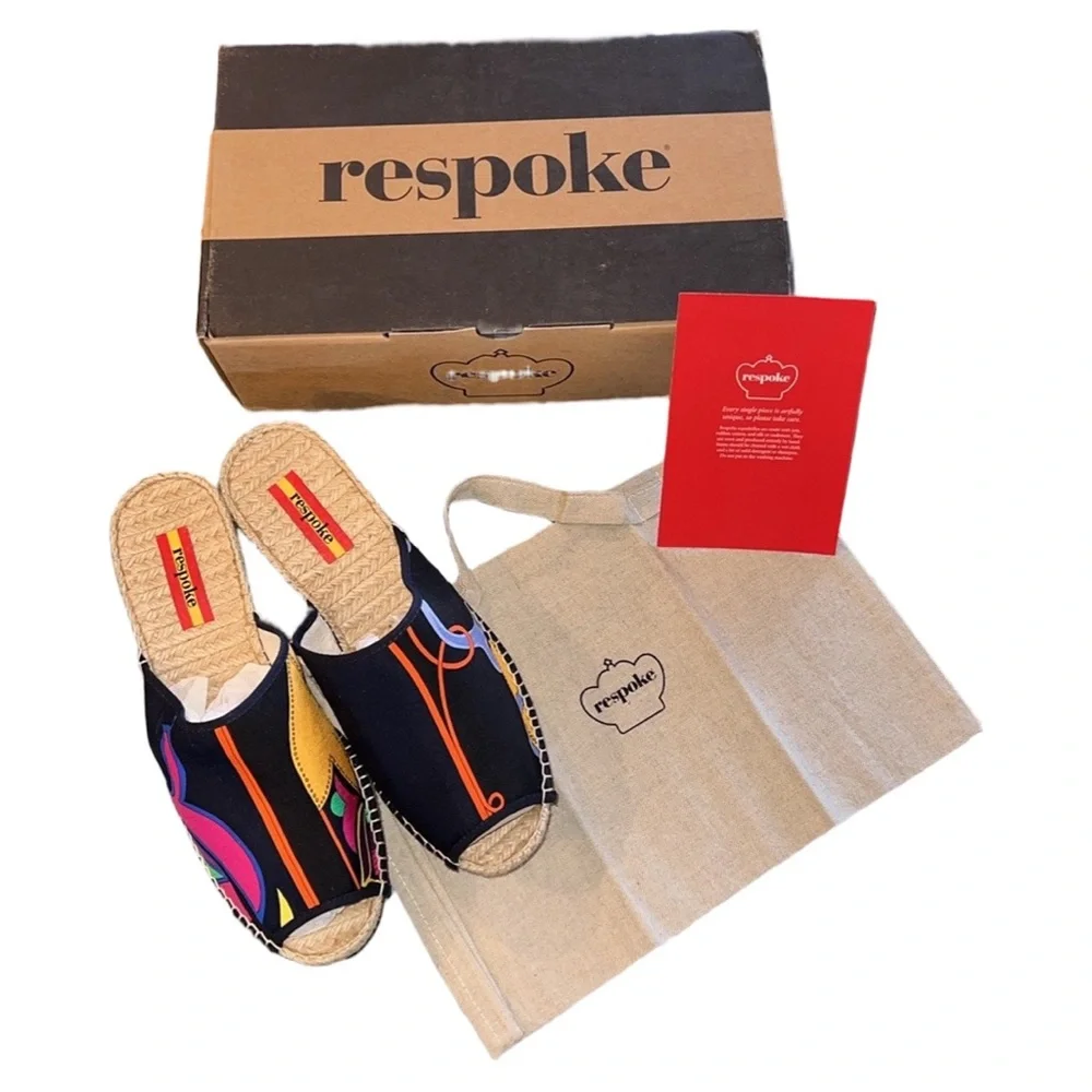 Respoke | Salma Platform Wedge Espadrille Slide Sandals | Black | 40 9.5 10 New